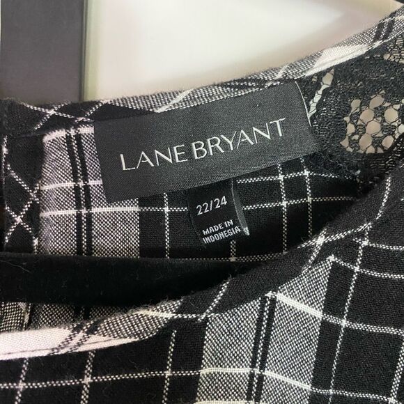 Cottagecore Style Blouse Black and White Plaid Lace Accents, lightweight  22/24 - Picture 8 of 9